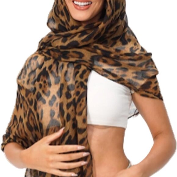 Leopard Print Shawl Women Wrap Cheetah Scarf Boho Beach Cover Up Accessory - Picture 1 of 6